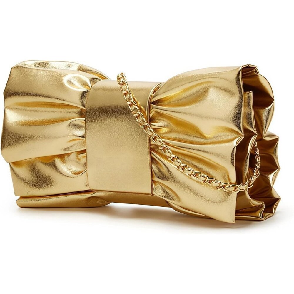Women's Purple Pu Leather High Quality Metal Small Bow Crossbody Clutch - Picture 5 of 7